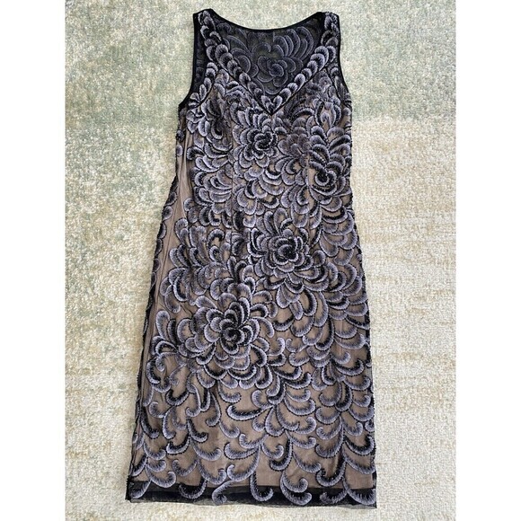 Sue Wong Nocturne Evening Dress Sz 4 Sheer Nude Black Gray Floral Lace Beaded - Picture 1 of 9